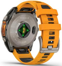 Умные часы Garmin Fenix 8 47 мм AMOLED Titanium with Orange Graphite Band, серебристый (010-02904-10)