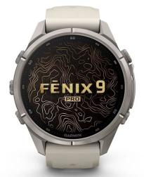 Умные часы Garmin Fenix 9 Pro AMOLED 43мм inReach, Titanium with Fog Grey/Dark Sandstone Silicone Band (010-04335-81)
